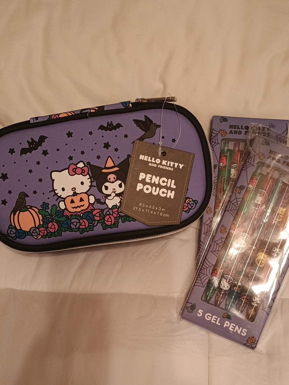 NWT Sanrio Hello Kitty & Friends Halloween Purple Pencil Case + 2 Packs Of Gel P